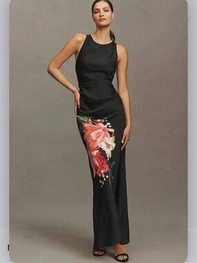 BHLDN Mariella High-Neck Satin Maxi Dress NWT Size 14
